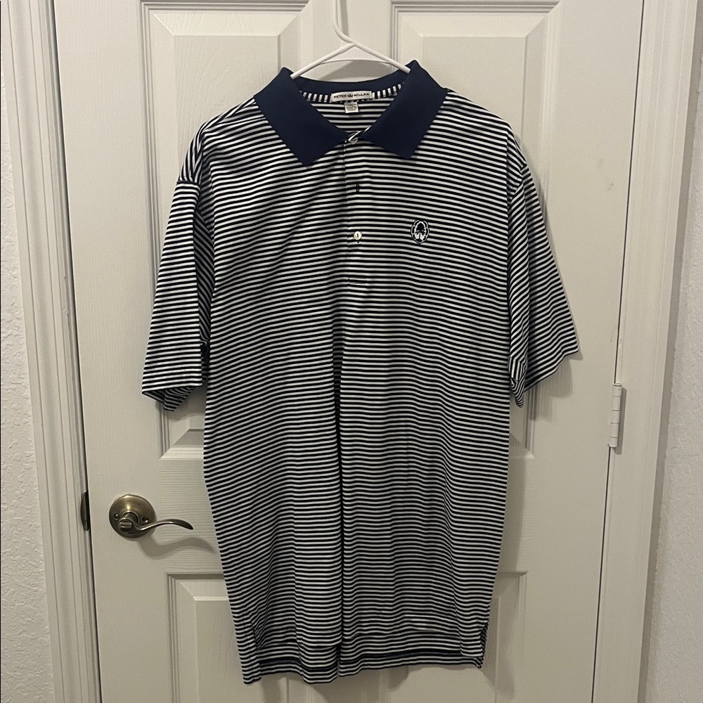Peter Millar Navy and White Striped Polo Shirt